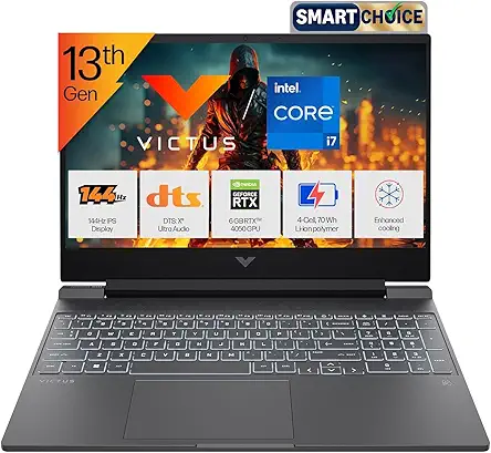 HP Smartchoice Victus, 13th Gen i7-13620H, 6GB RTX 4050, 16GB DDR4(Upgradeable) 512GB SSD, 144Hz, 300nits, FHD, 15.6''/39.6cm, Win11, M365* Office24, Mica Silver, 2.3kg, fa2100/03/04tx, Gaming Laptop