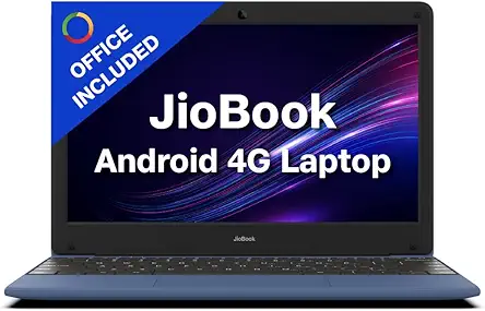 JioBook 11 with Lifetime Office | Android 4G Laptop Mediatek 8788 (JioOS) | Octa-core | 4GB RAM | 64 eMMC Storage | Thin and Light Laptop (11.6 inch, 990 Grams) | Dual Band WiFi + SIM | Blue