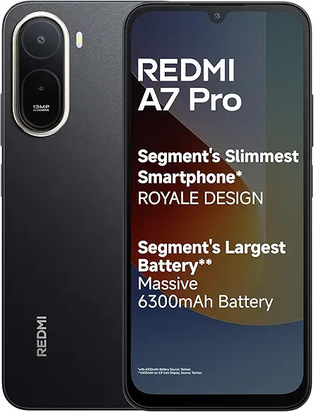 REDMI A7 Pro 4G (Black, 4GB RAM, 64GB Storage) | Segment's Slimmest Smartphone | Segment's Largest 6300mAh Battery | Segment's Largest 17.53cm and Smoothest 120Hz Display | Charger in the Box