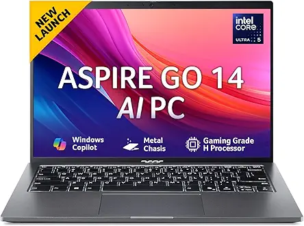 acer AspireGo14, Intel Core Ultra5 125H AI Processor,Office 2024 + M365 Basic, 16 GB RAM, 512 GB SSD, WUXGA IPS, 14.0"/35.56 cm, Win 11 Home, Steel Gray, 1.5 kg, AG14-71M, Backlit KB, Premium Laptop