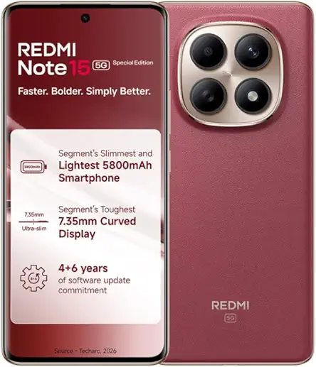 Redmi Note 15 SE 5G Smartphone, Crimson Reserve, 6GB RAM, 128GB, 5800mAh Battery, IP66 Military Grade