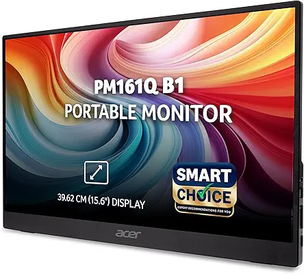 Acer Smartchoice PM161Q B1 15.6 Inch Full HD Portable Monitor | IPS Panel | 2 x USB Type-C & HDMI | 4 ms | Adaptive-Sync | Ultra-Slim 700 g | Built-in Speakers | Ideal for Laptop, Phone & Travel Use