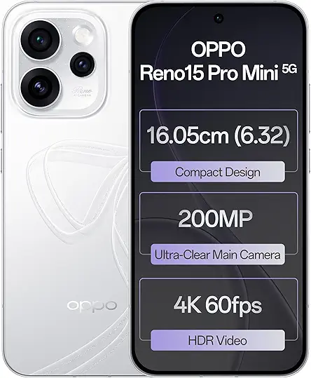 OPPO Reno15Pro mini 5G (Glacier White, 12GB RAM, 256GB Storage) with No Cost EMI/Additional Exchange Offers