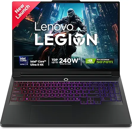 Lenovo Legion Pro 7 2025 Intel Core Ultra 9 275HX| NVIDIA RTX 5070Ti 12GB (32GB RAM/1TB SSD/WQXGA OLED/240Hz/16(40.6cm)/Windows 11/Office 2024+AI Now/Black/2.5Kg), 83F500D7IN AI Powered Gaming Laptop
