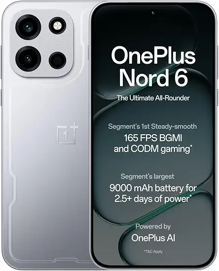OnePlus Nord 6 | 8GB+256GB | Quick Silver | Snapdragon 8s Gen 4 | Segment's First Stable 165FPS Gaming | Segment's Largest 9000mAh Battery | Most Complete IP Rating | Personalized AI