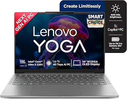 Lenovo Yoga Slim 7 Aura Edition Intel Evo Core Ultra 5 226V (16GB RAM/1TB SSD/14 (35.5cm)/WUXGA OLED/Copilot+ PC/Windows 11/Office Home 2024/1Yr ADP Free/Grey/1.19Kg), 83JX005FIN AI Laptop