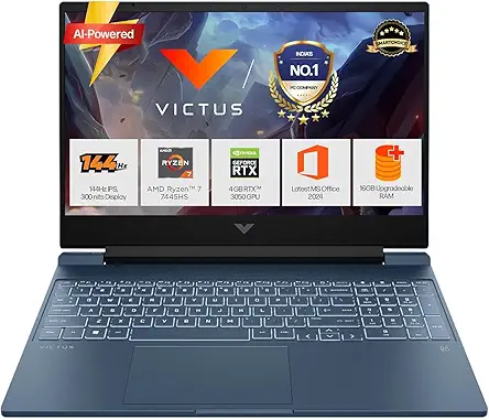 HP Smartchoice Victus, AMD Ryzen 7 7445HS, 6GB RTX 3050, 16GB DDR5(Upgradeable) 512GB SSD, FHD, 144Hz, 300 nits, 15.6''/39.6cm, Win 11, M365* Office24, Blue, 2.29kg, fb3134AX/3120ax, Gaming Laptop