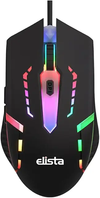 Elista RGB Wired Mouse for Laptop & PC | 3 DPI Levels (800/1000/1200) | USB Plug & Play | LED Light Mouse | Ergonomic Design | Budget Gaming Mouse