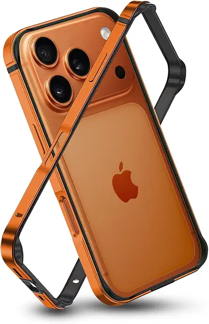 RAEGR Case | Anodized Aluminum Bumper | Compatible with iPhone 17 Pro (2025) | Supports Magnetic Wireless Charging | Edge Armor Protective Minimal Case - Orange/Cosmic Orange RG10617