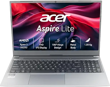 acer SmartChoice Aspire Lite, AMD Ryzen 5-5625U Processor, 16 GB/512 GB, Full HD, 15.6"/39.62 cm, Windows 11 Home, Steel Gray, 1.59 kg, AL15-41, Metal Body, Thin and Light Laptop