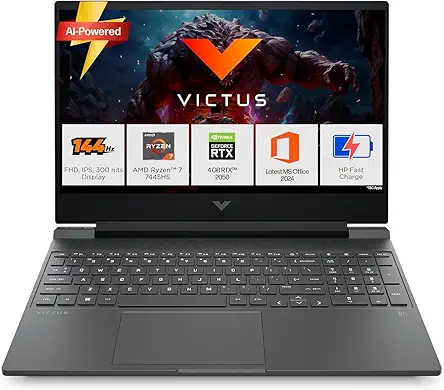 HP Victus, AMD Ryzen 7 7445HS, 4GB RTX 2050, 16GB DDR5(Upgradable) 512GB SSD, FHD, 144Hz, 300 nits, IPS, 15.6''/39.6cm, Win11, M365* Office24, Mica Silver, 2.29kg, fb3123AX, Backlit, Gaming Laptop