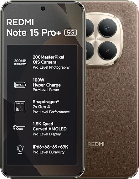 REDMI Note 15 Pro+ 5G (Coffee Mocha, 12GB + 512GB) | 200MasterPixel OIS Camera | Snapdragon 7s Gen 4 | CrystalRes AMOLED | IP69/69K | 6500mAh Si/C Battery | 100W HyperCharge