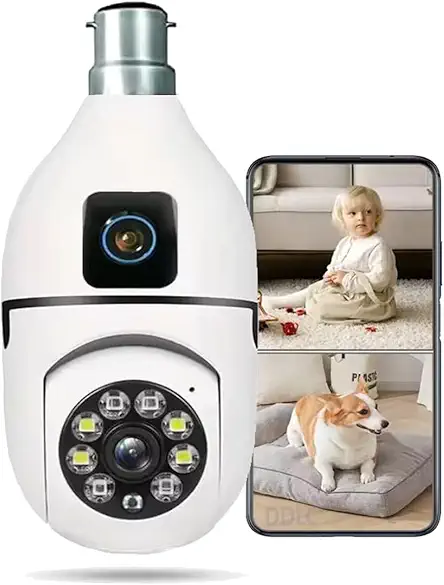 Guard Well 4MP/8MP Dual Lens WiFi Light Bulb Camera | Full HD | Color Night Vision | Motion Detection | Two Way Audio | Wireless Home Security Camera with Mobile App V380 Pro (Dual Lens Light Camera)