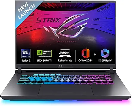 ASUS ROG Strix G16,Intel Core Ultra 9 275HX Gaming Laptop(RTX 5070 Ti -12GB/140W TGP/32GB/1TB/2.5K QHD+/16"/240Hz/Windows 11/M365 Basic (1Year)*/Office Home 2024/Eclipse Gray/2.65 Kg) G615LR-S5190WS